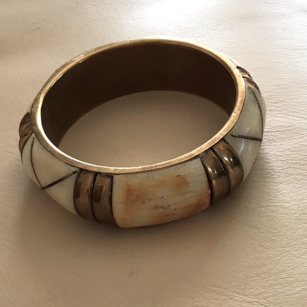 Bone and brass bangle bracelet